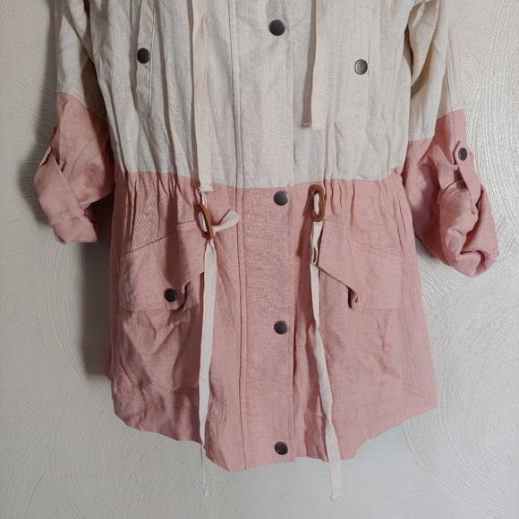 Blu Pepper Color Block Linen Light Pink Tan Utility Jacket Size Women Medium NEW - Picture 8 of 13